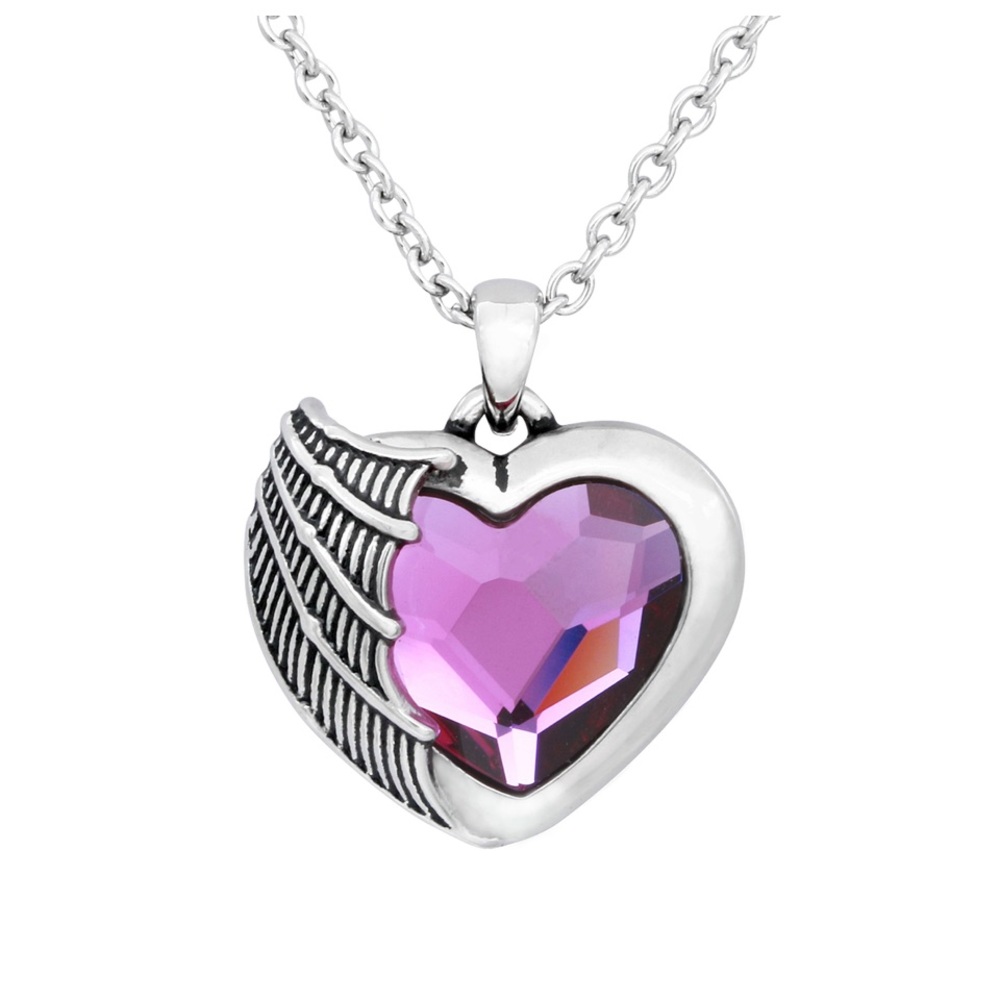 Heart Necklace with Purple Austrian Crystal -NWT- Stainless Steel